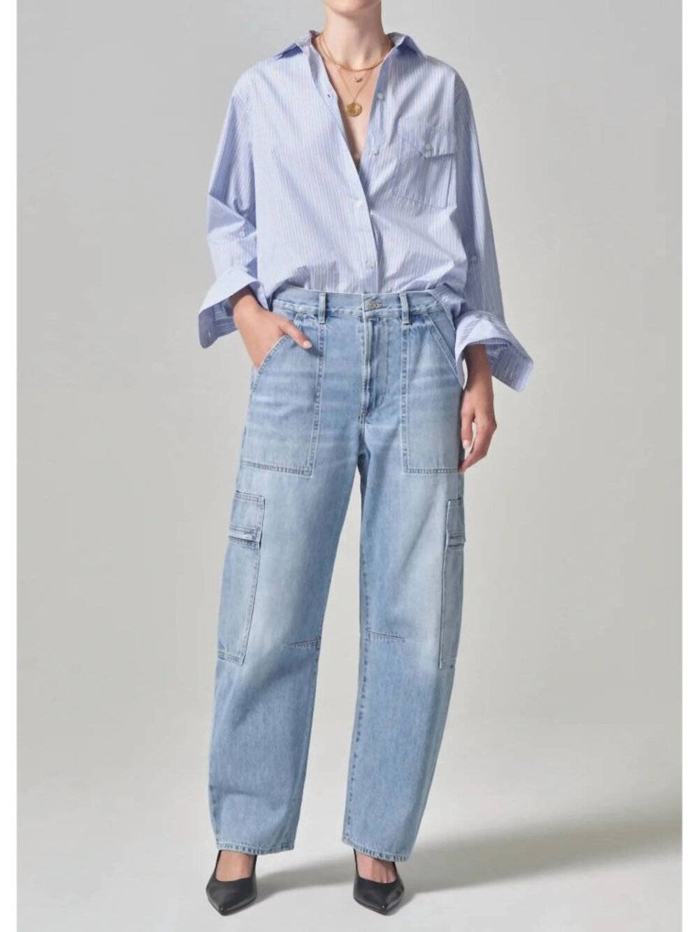 CITIZENS OF HUMANITY Marcelle Low Slung Easy Cargo Jeans in Cloud Nine Sz 28 EUC - Picture 2 of 9